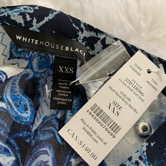 WHBM 100% poly sheer blue Seashell design Sheer button up blouse NWT siz… - Picture 2 of 11